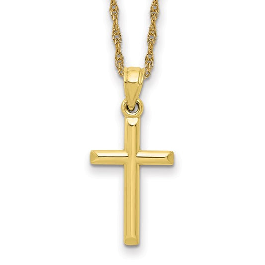 10k Polished Hollow Cross with 18in Gold-filled Chain