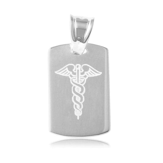 Silver 925 High Polished Dogtag Engravable Charm with Medical Sign