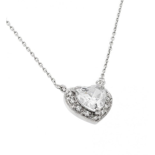 Sterling Silver Plated CZ Heart April Birthstone Necklace