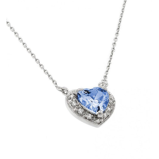 Sterling Silver Plated CZ Heart December Birthstone Necklace