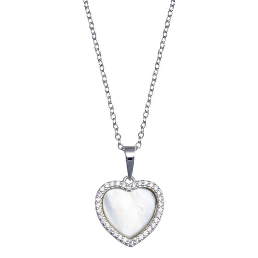 Sterling Silver Plated Heart Mother of Pearl Necklace