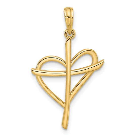 14k Fancy Cross and Heart Charm